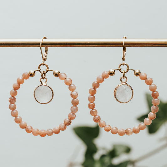 Sunstone & Quartz Hoop Earrings