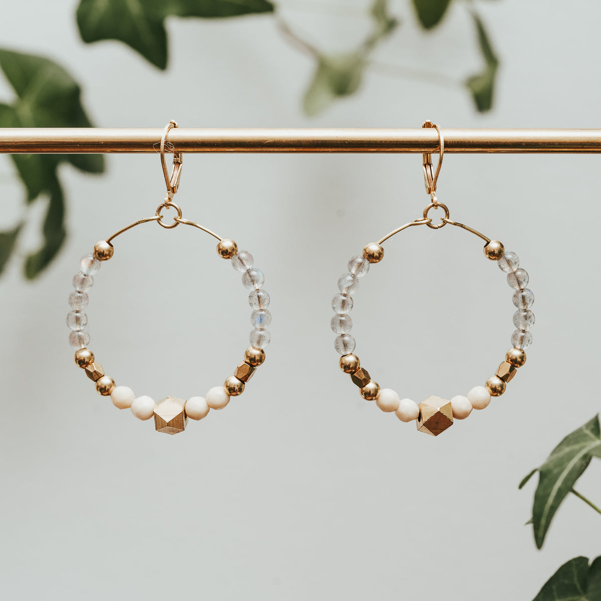 Fossil & Natural Agate Geodesic Hoop Earrings