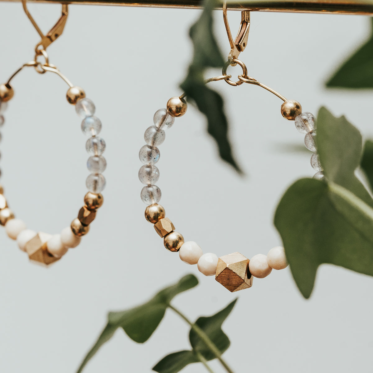 Fossil & Natural Agate Geodesic Hoop Earrings