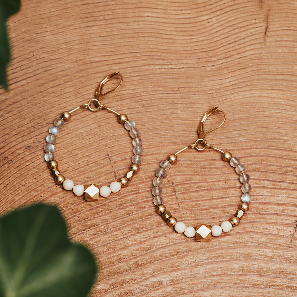 Fossil & Natural Agate Geodesic Hoop Earrings