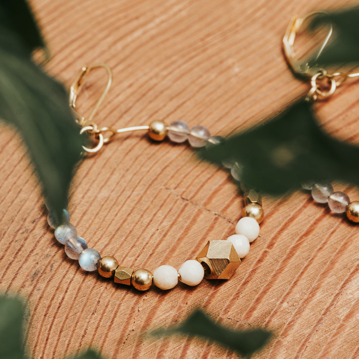 Fossil & Natural Agate Geodesic Hoop Earrings