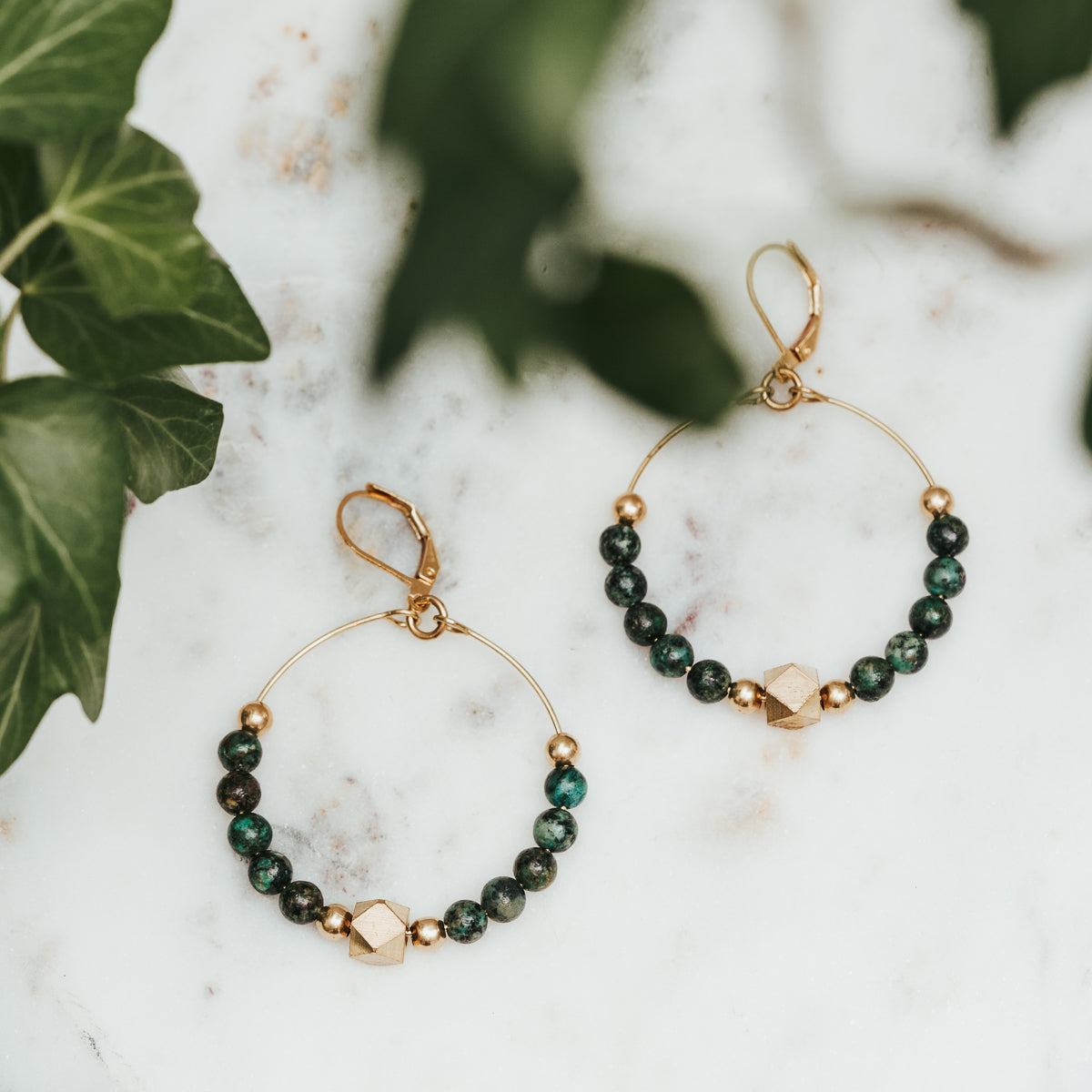 African Turquoise Geodesic Hoop Earrings