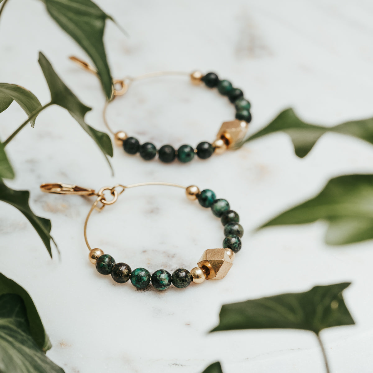 African Turquoise Geodesic Hoop Earrings