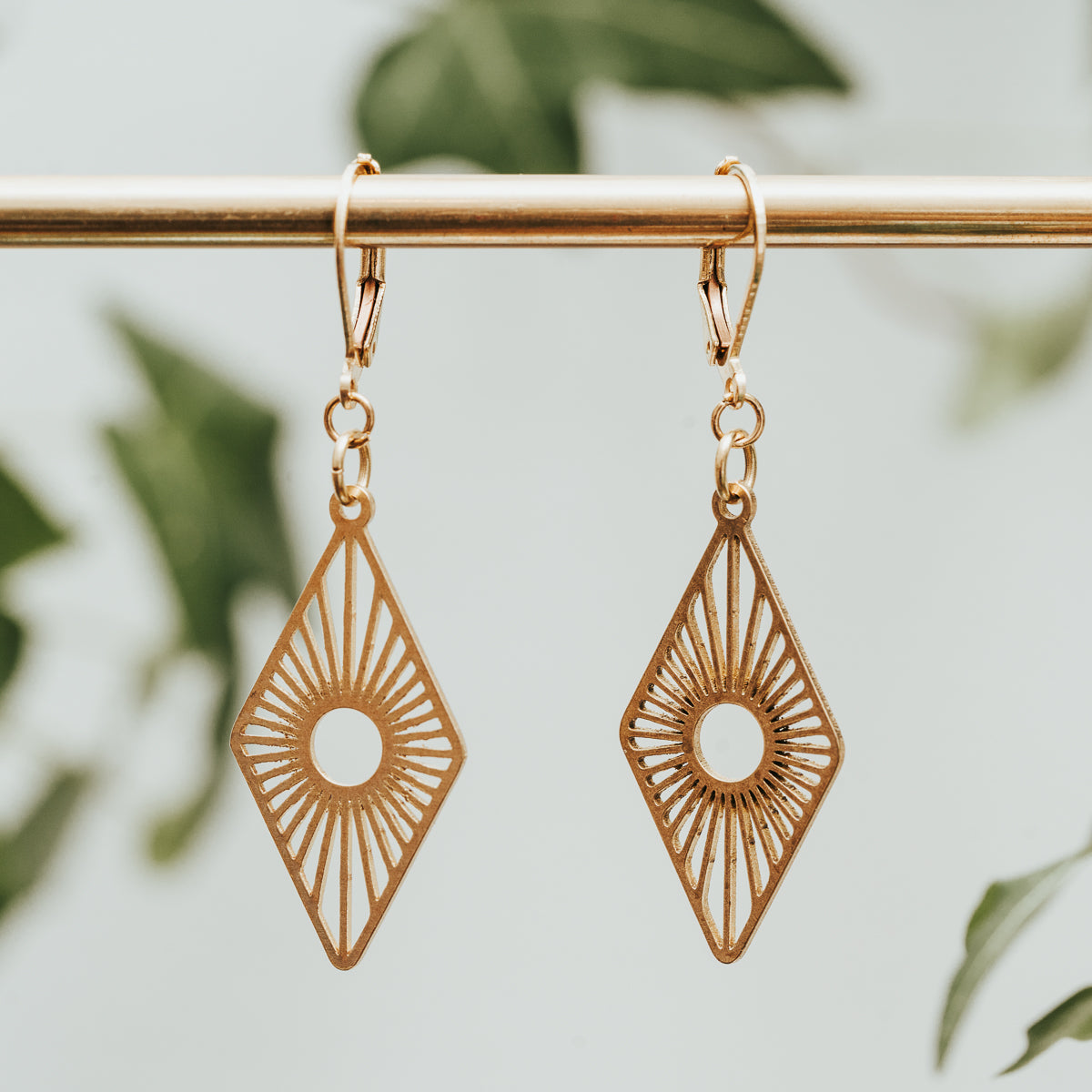 Lozenge Brass Earrings