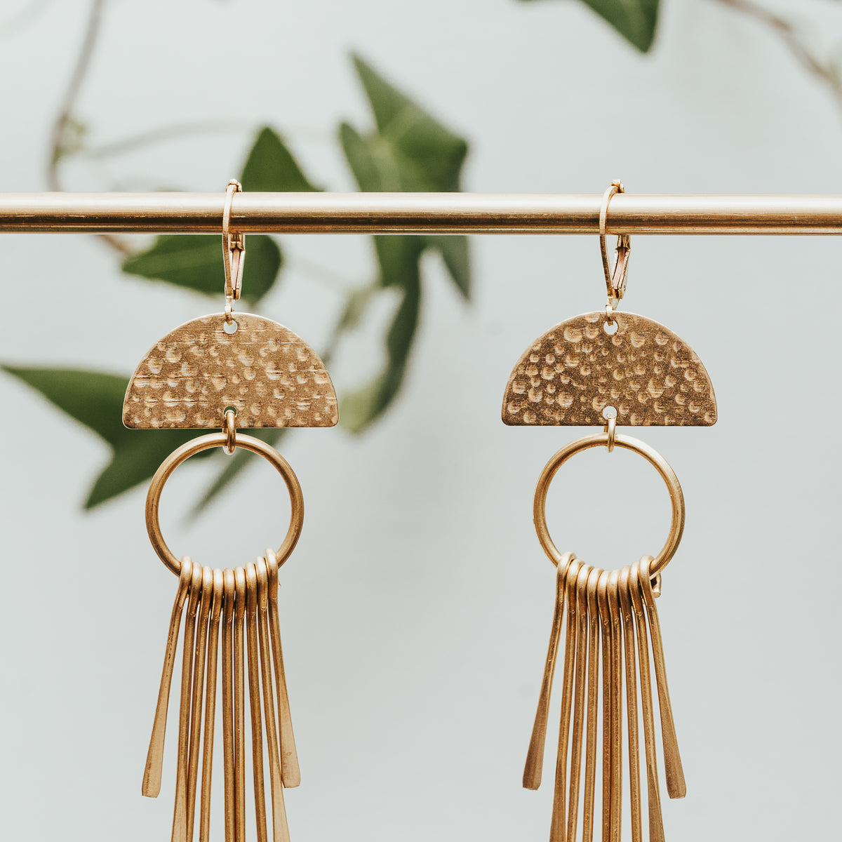 Half Moon Brass Fringe Earrings