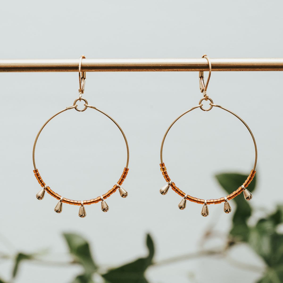 Seed Bead Tear Hoop Earrings