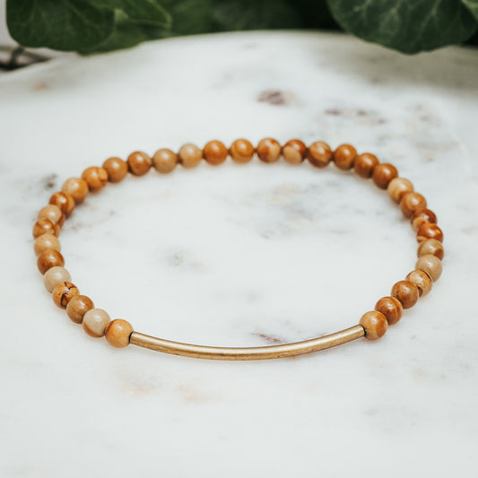 Dainty Wood Lace Jasper Brass Bar