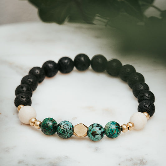 African Turquoise, Lava & Fossil Bracelet