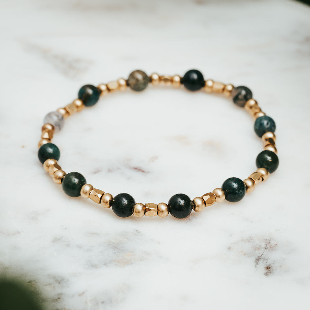 Sphere Moss Agate Gemstone Bracelet