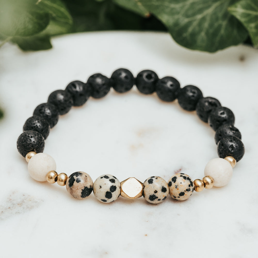 Lava, Fossil & Dalmatian Jasper Bracelet