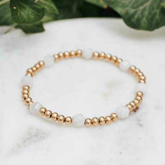 White Jade & Brass Orbit Bracelet