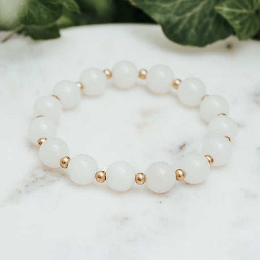 White Jade & Brass Chunky Bracelet