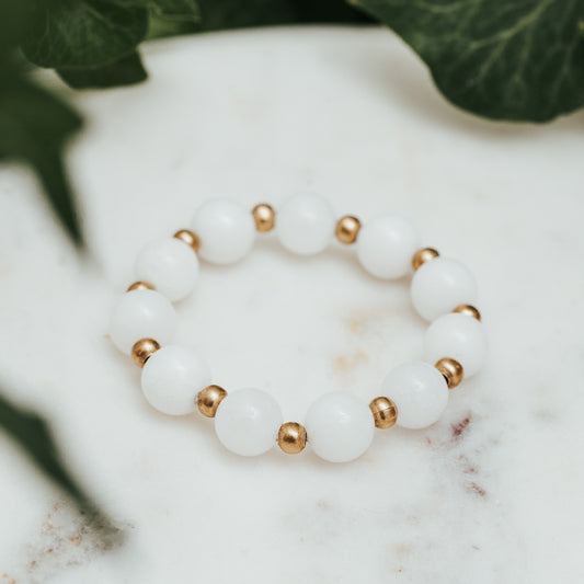 Kids White Jade & Brass Bracelet