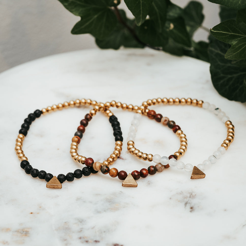 Agate Brass Triangle Gemstone Stackers
