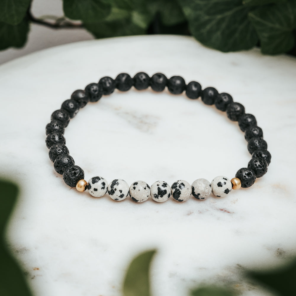 Dalmatian Jasper & Lava Gemstone Bracelet