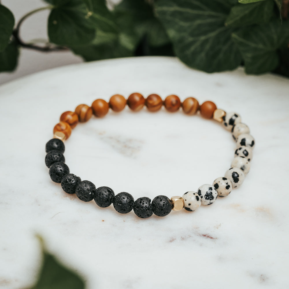 Dalmatian Jasper & Woodlace Gemstone Bracelet