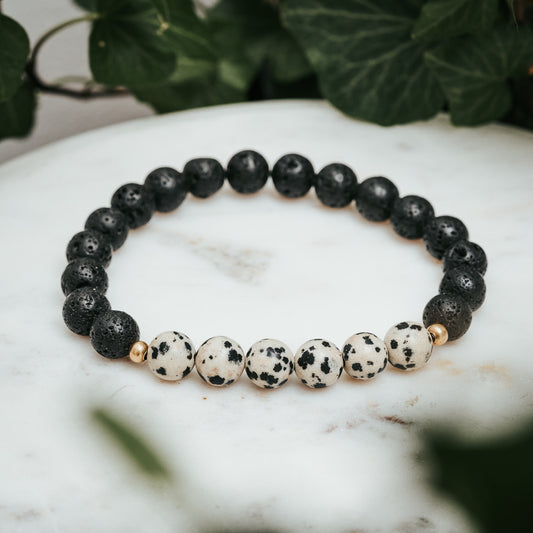 Dalmatian Jasper & Lava Gemstone Bracelet