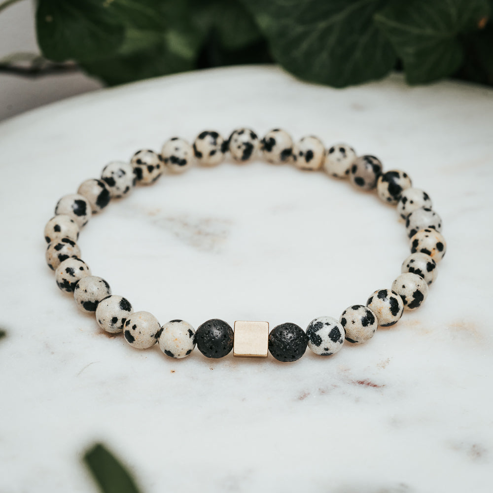 Dalmatian Jasper & Lava Gemstone Bracelet