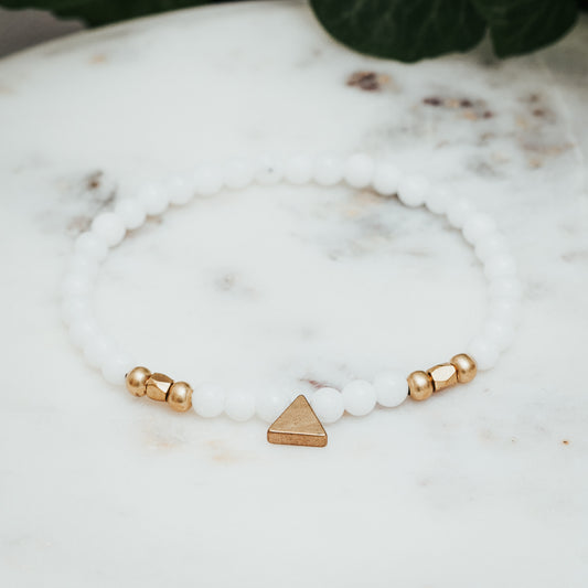 Brass Triangle White Jade Bracelet