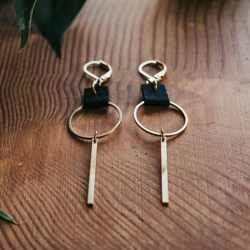 Brass & Hide Hoop Bar Earrings