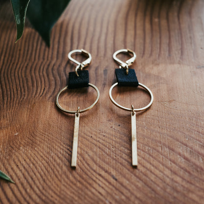 Brass & Hide Hoop Bar Earrings