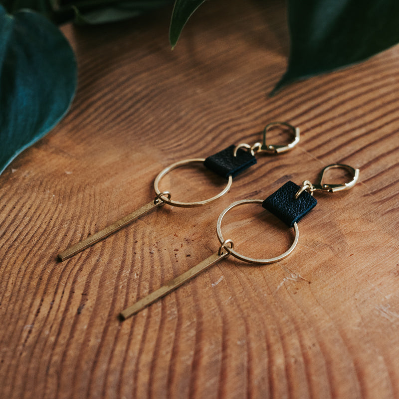 Brass & Hide Hoop Bar Earrings
