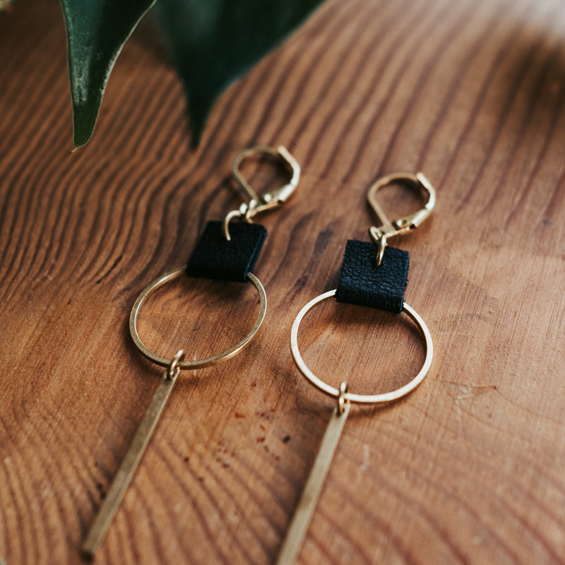 Brass & Hide Hoop Bar Earrings