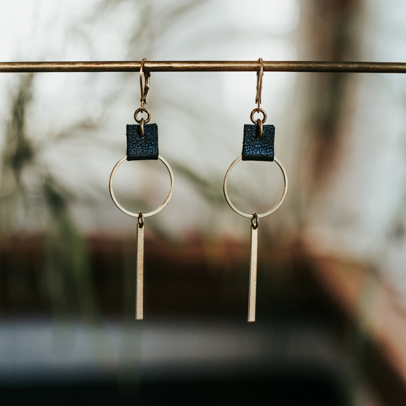 Brass & Hide Hoop Bar Earrings