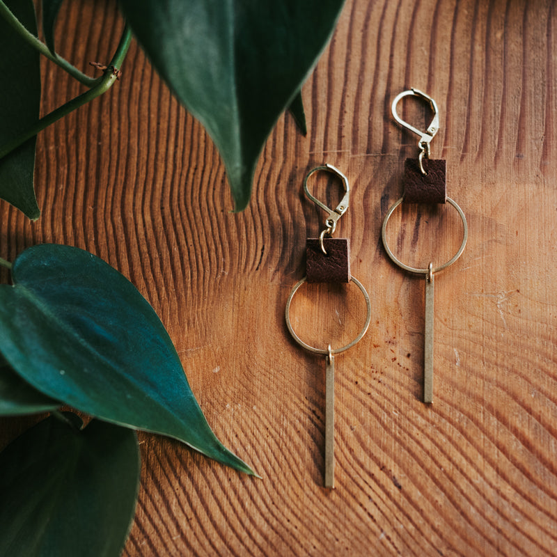 Brass & Hide Hoop Bar Earrings