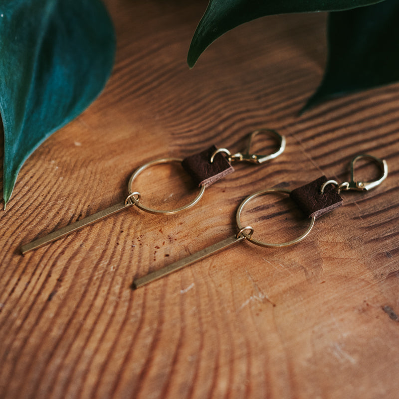 Brass & Hide Hoop Bar Earrings
