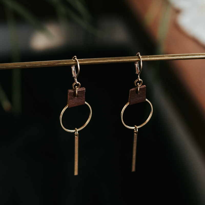 Brass & Hide Hoop Bar Earrings