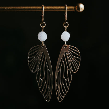 Golden Flutter | Moonstone Butterfly Earrings