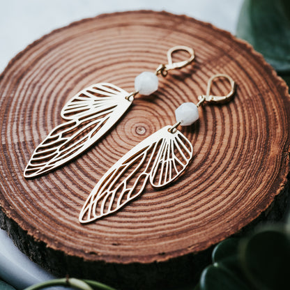 Golden Flutter | Moonstone Butterfly Earrings