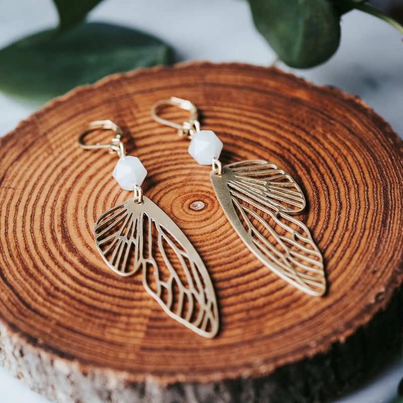 Golden Flutter | Moonstone Butterfly Earrings