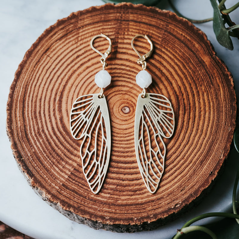 Golden Flutter | Moonstone Butterfly Earrings