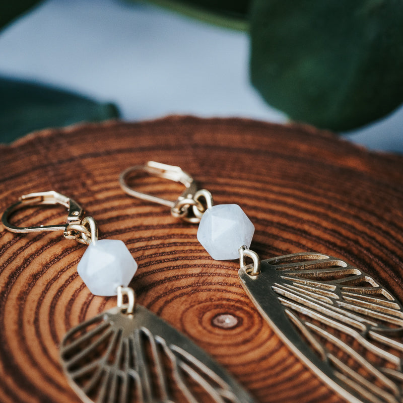 Golden Flutter | Moonstone Butterfly Earrings