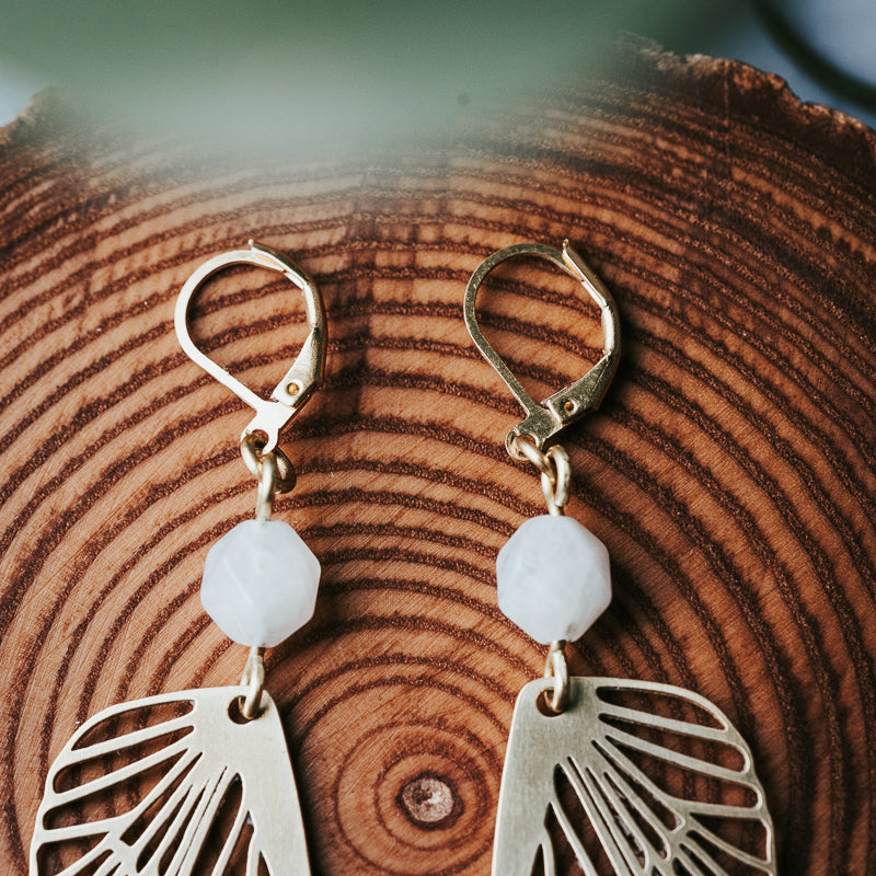 Golden Flutter | Moonstone Butterfly Earrings