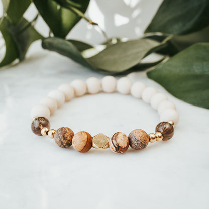 Smoky Quartz, Picture Jasper & Fossil Gemstone Bracelet