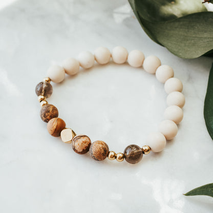 Smoky Quartz, Picture Jasper & Fossil Gemstone Bracelet