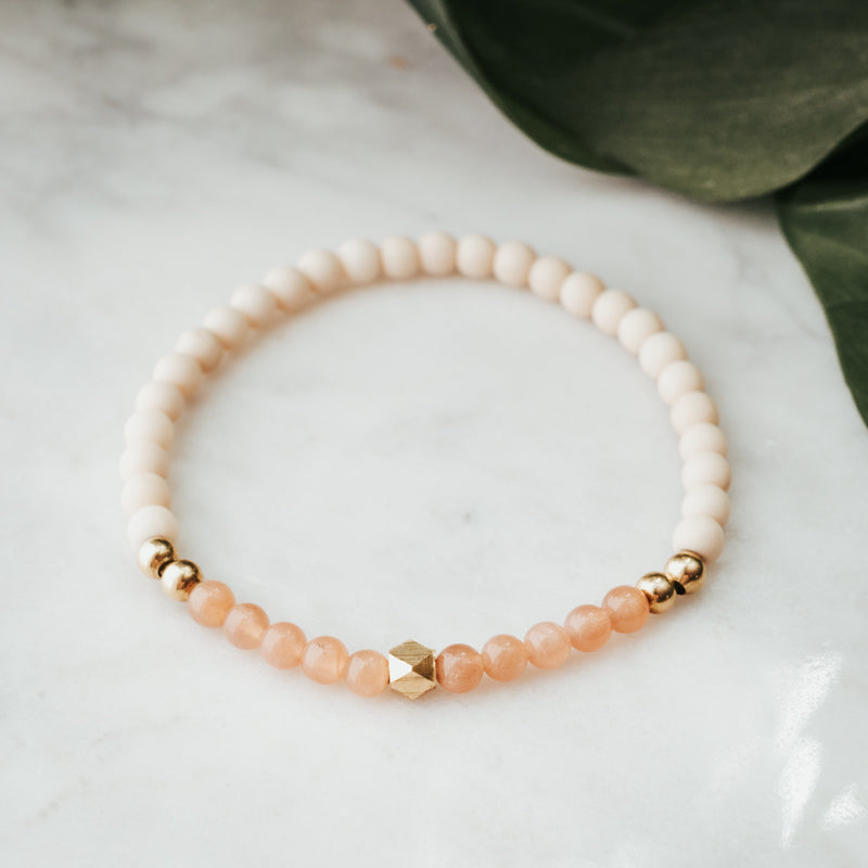 Geodesic Stacker Gemstone Bracelet | Sunstone & Fossil