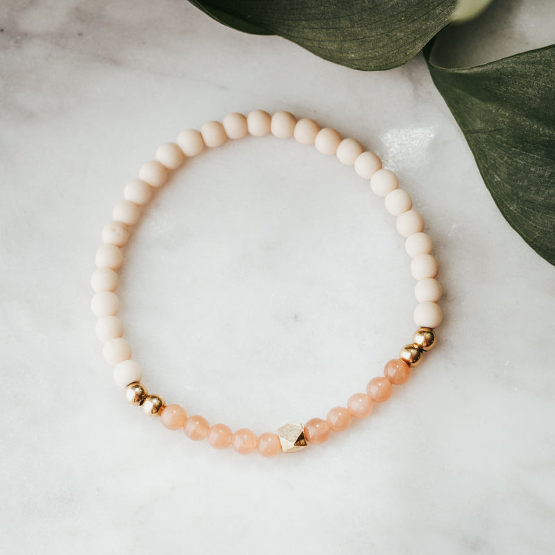Geodesic Stacker Gemstone Bracelet | Sunstone & Fossil