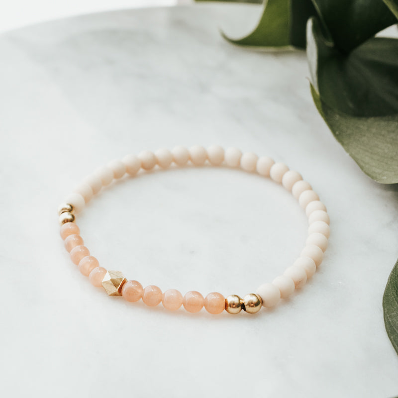 Geodesic Stacker Gemstone Bracelet | Sunstone & Fossil