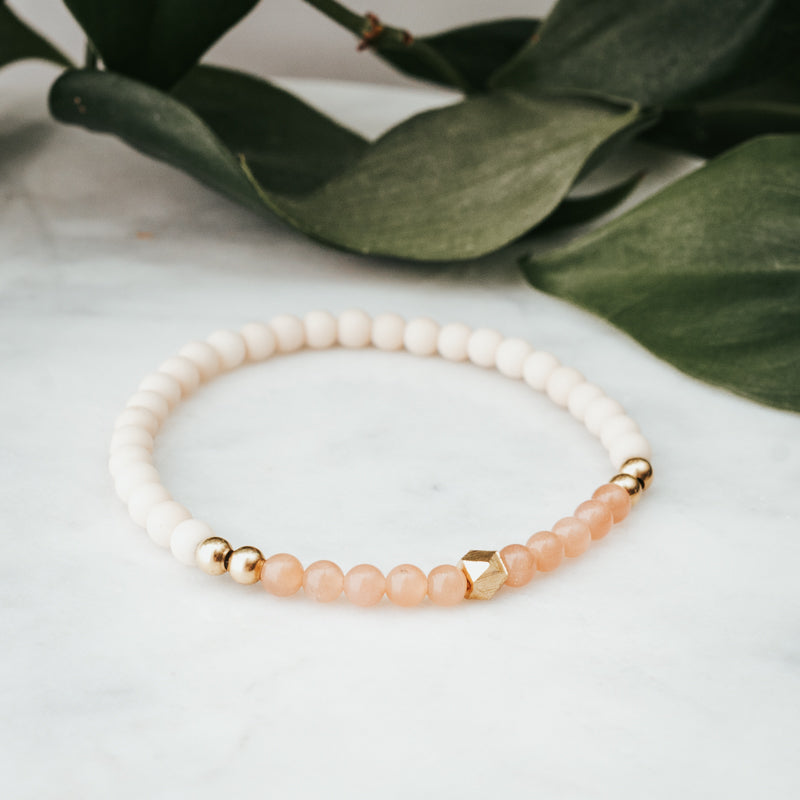 Geodesic Stacker Gemstone Bracelet | Sunstone & Fossil