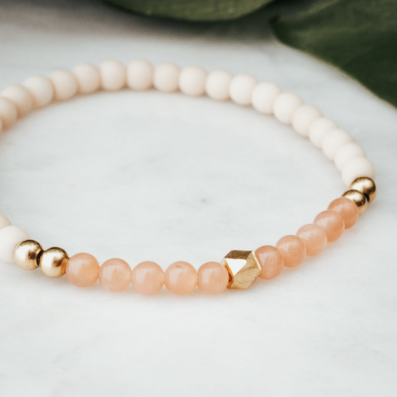 Geodesic Stacker Gemstone Bracelet | Sunstone & Fossil