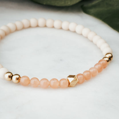 Geodesic Stacker Gemstone Bracelet | Sunstone & Fossil