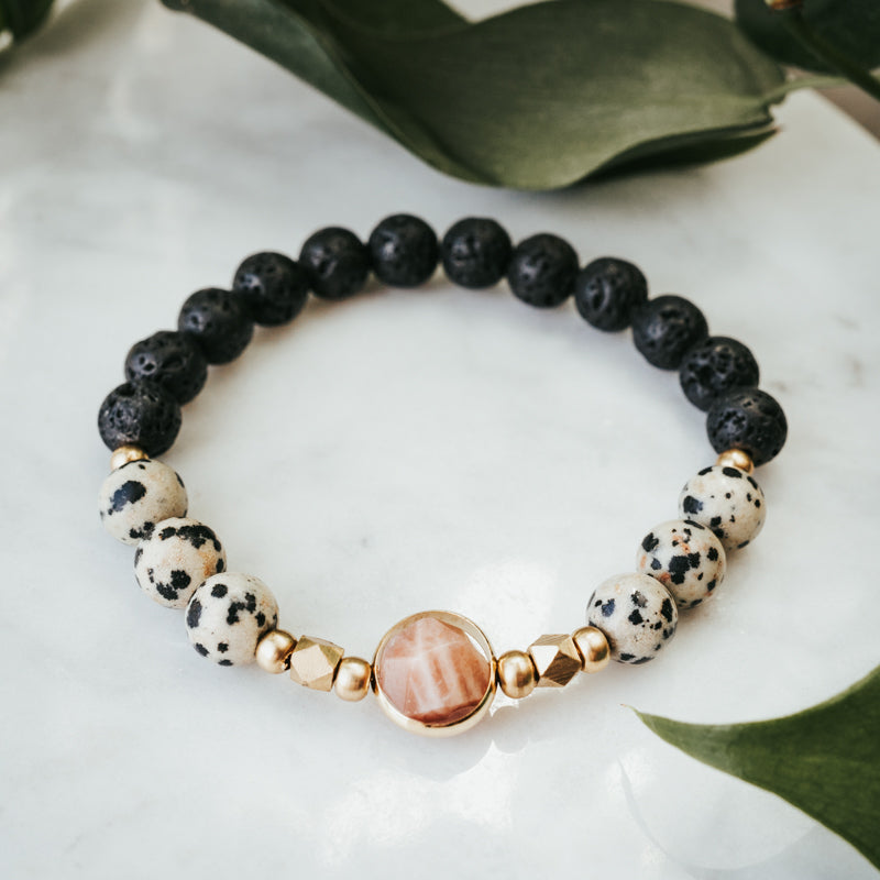 Dalmatian/Sunstone Bracelet Stack