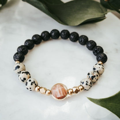 Dalmatian/Sunstone Bracelet Stack