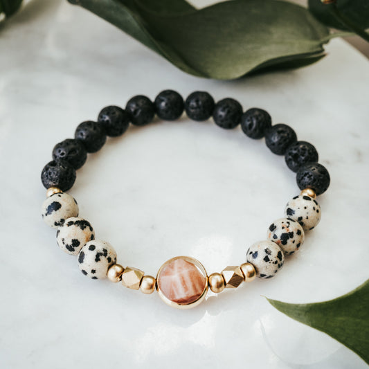 The Chunky Signature Orbit Gemstone Bracelet | Dalmatian, Lava & Sunstone