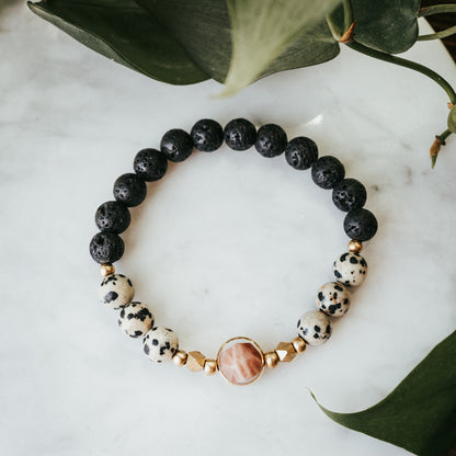 The Chunky Signature Orbit Gemstone Bracelet | Dalmatian, Lava & Sunstone