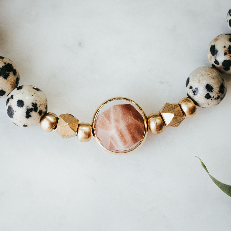 The Chunky Signature Orbit Gemstone Bracelet | Dalmatian, Lava & Sunstone